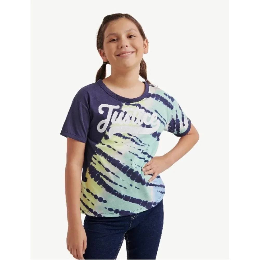 Justice Girls Tie Dye Ringer Short Sleeve T-Shirt, Size L